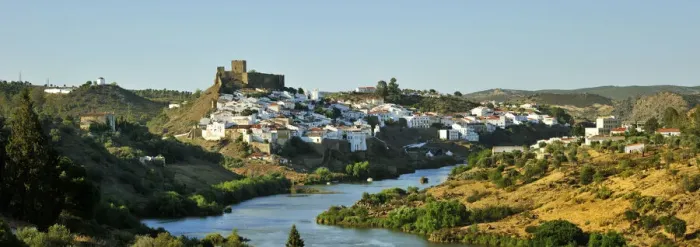 Framed Print : The historical village of Mertola, overlooking the Guadiana river