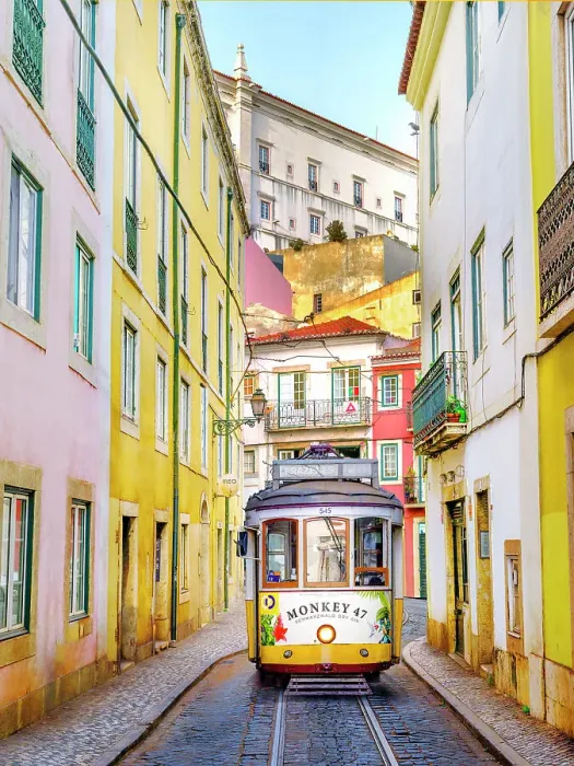 Framed Print : Históric Alfama District, Street Scene with yellow Vintage Tram Number 28 Lisbon, Portugal Framed Print : Históric Alfama District, Street Scene with yellow Vintage Tram Number 28 Lisbon, Portugal