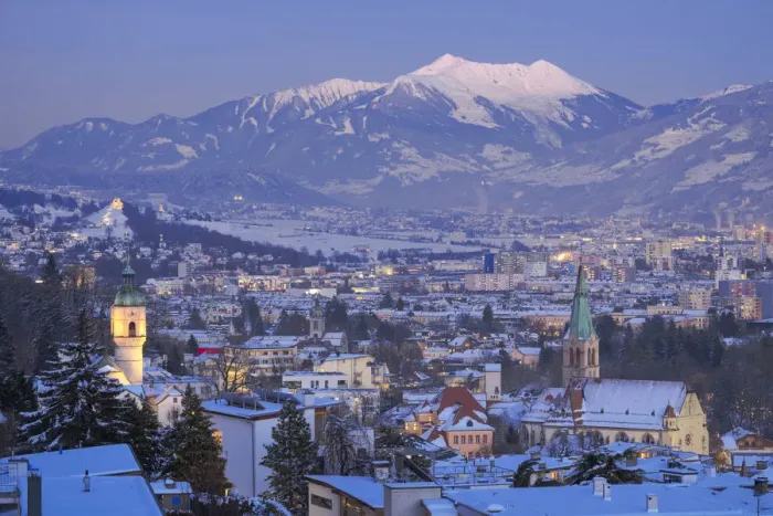 Framed Print : Hoetting district with Kellerjoch mountain in the background at evening, Innsbruck, Tyrol Framed Print : Hoetting district with Kellerjoch mountain in the background at evening, Innsbruck, Tyrol