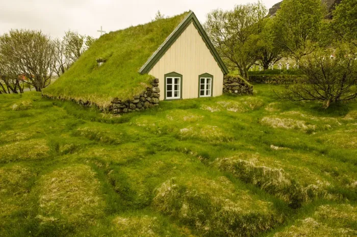 Framed Print : Hof, southern Iceland. Turf roof church Framed Print : Hof, southern Iceland. Turf roof church