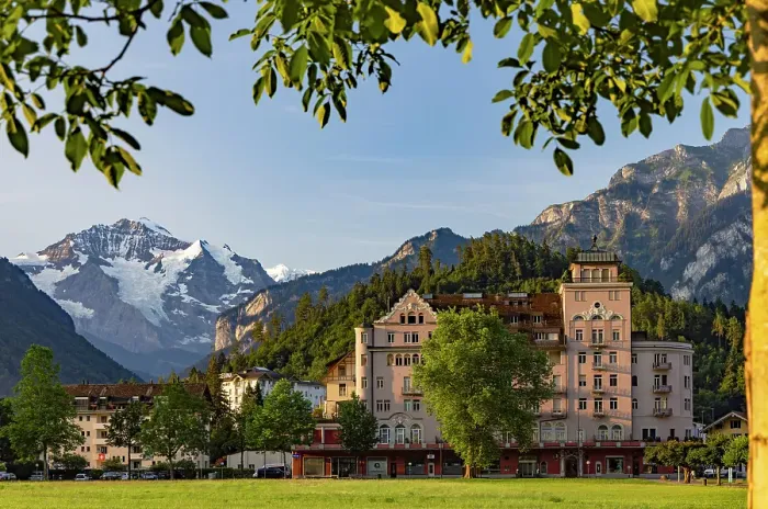 Framed Print : Hohematte Park and Jungfrau mountain, Interlaken, Switzerland Framed Print : Hohematte Park and Jungfrau mountain, Interlaken, Switzerland