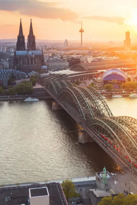 Framed Print : Hohenzoller Bridge over River Rhine and Cologne Cathedral at sunset in Cologne city Framed Print : Hohenzoller Bridge over River Rhine and Cologne Cathedral at sunset in Cologne city