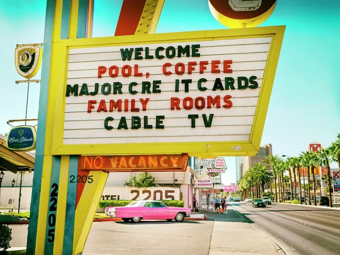 Framed Print : Holiday House Motel with Wedding Chappel included Famous Las Vegas Strip and Boulevard Las Vegas, Nevada, Clark County USA Framed Print : Holiday House Motel with Wedding Chappel included Famous Las Vegas Strip and Boulevard Las Vegas, Nevada, Clark County USA