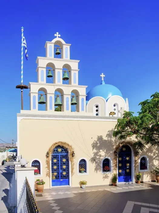 Framed Print : Holy Church of Agios Epiphanios, Akrotiri Village, Santorini or Thira Island, Cyclades, Greece Framed Print : Holy Church of Agios Epiphanios, Akrotiri Village, Santorini or Thira Island, Cyclades, Greece