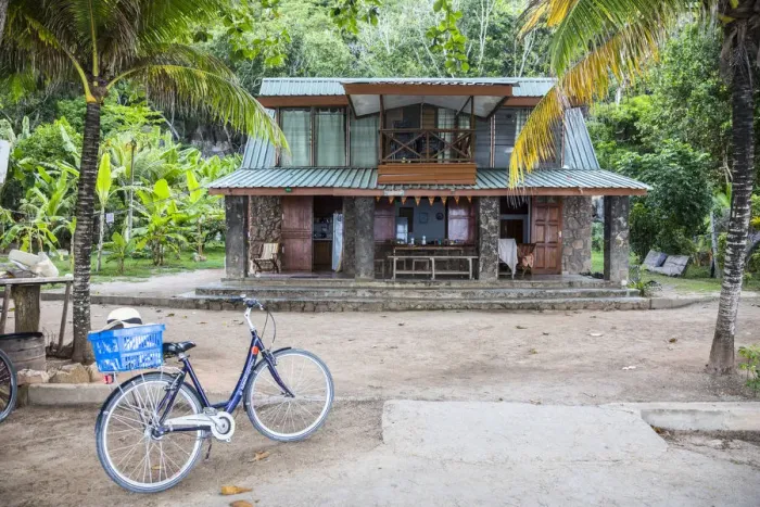 Framed Print : Home let for holidaymakers, La Digue, Seychelles Framed Print : Home let for holidaymakers, La Digue, Seychelles