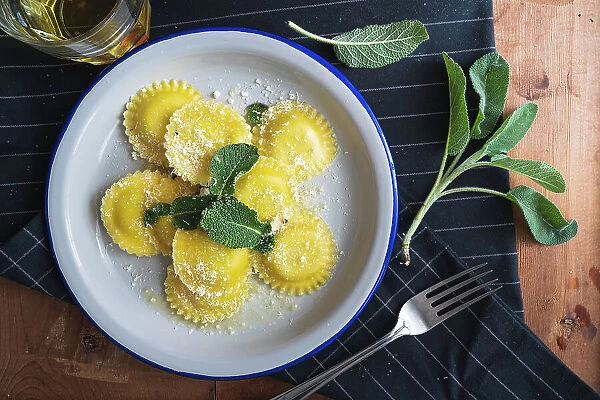 Home made ravioli filled with fresh spinach and ricotta