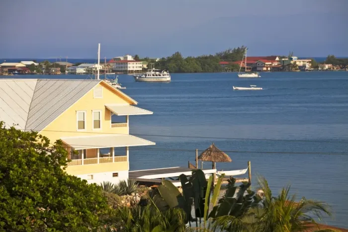 Framed Print : Honduras, Bay Islands, Utila, View of bay Framed Print : Honduras, Bay Islands, Utila, View of bay
