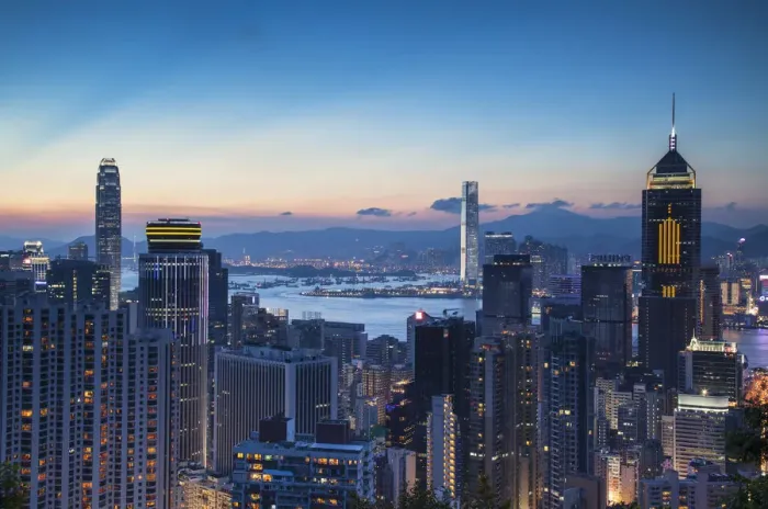 Framed Print : Hong Kong Island and Kowloon at sunset, Hong Kong Framed Print : Hong Kong Island and Kowloon at sunset, Hong Kong