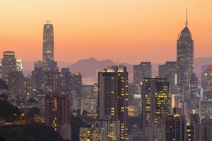 Framed Print : Hong Kong Island skyline at sunset, Hong Kong Framed Print : Hong Kong Island skyline at sunset, Hong Kong