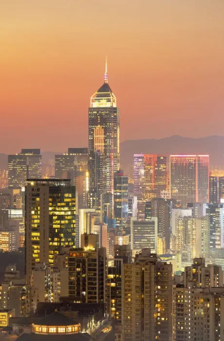 Framed Print : Hong Kong Island skyline at sunset, Hong Kong Framed Print : Hong Kong Island skyline at sunset, Hong Kong