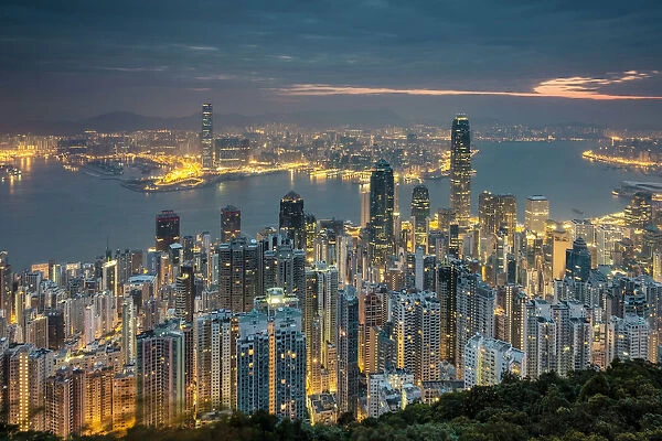 Hong Kong skyline at night from Lugard Road on Victoria Peak, Hong Kong Island, Hong Kong