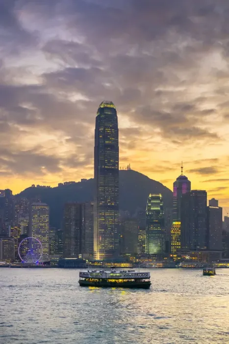 Framed Print : Hong Kong skyline, skyscrapers on Hong Kong Island skyline at sunset seen from Tsim Framed Print : Hong Kong skyline, skyscrapers on Hong Kong Island skyline at sunset seen from Tsim