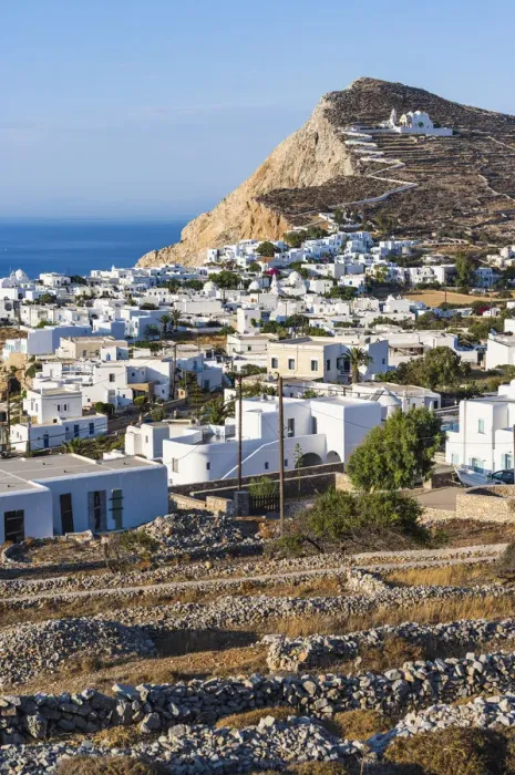 Framed Print : Hora village and church on the mount, Folegandros Island, Greece Framed Print : Hora village and church on the mount, Folegandros Island, Greece