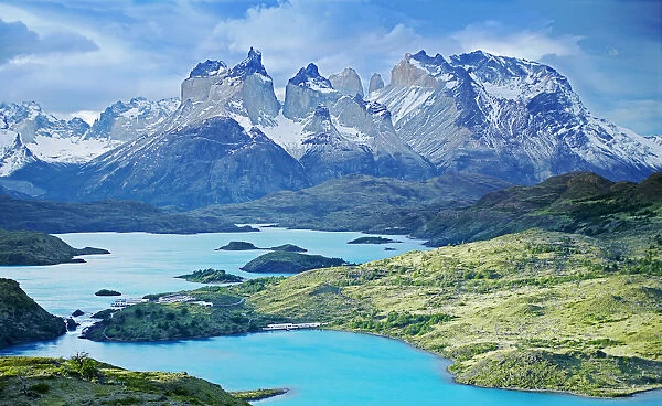 Horns of Paine and Lake Pehoe, Torres del Paine National Park, Patagonia, Chile, South