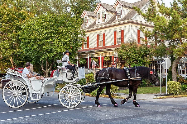 Horse and carriage, in Cape May. New Jersey. This was Americas first seaside resort. It has the largest collection of Victorian Architecure in the United States