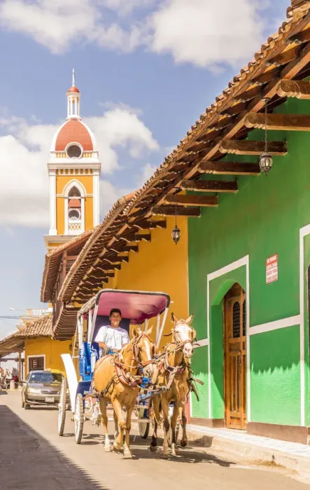 Framed Print : Horse and cart taxi and local architecture, Granada, Nicaragua Framed Print : Horse and cart taxi and local architecture, Granada, Nicaragua