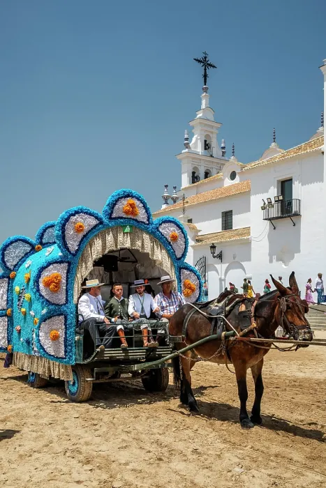 Framed Print : Horse-drawn carriage with pilgrims during the brotherhood parade of El Rocio pilgrimage, El Rocio, Huelva, Andalusia, Spain Framed Print : Horse-drawn carriage with pilgrims during the brotherhood parade of El Rocio pilgrimage, El Rocio, Huelva, Andalusia, Spain