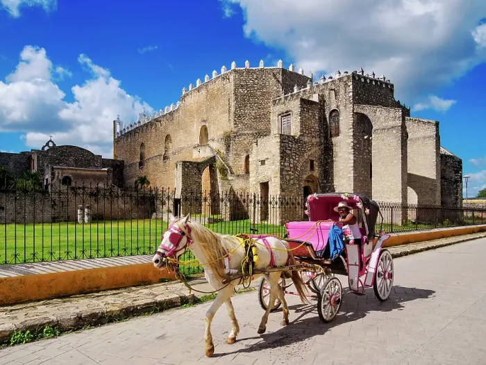 Framed Print : Horse-drawn carriage at the back of the Convent of San Antonio de Padua, Izamal, Yucatan State, Mexico Framed Print : Horse-drawn carriage at the back of the Convent of San Antonio de Padua, Izamal, Yucatan State, Mexico