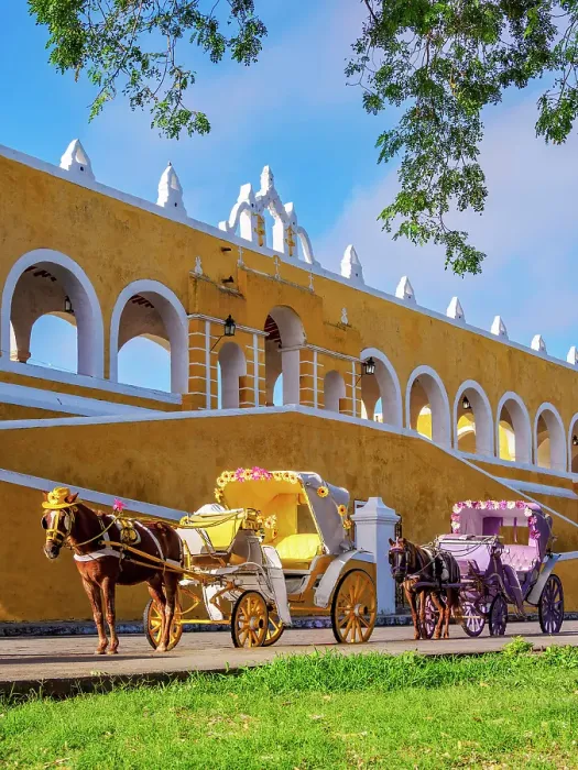 Framed Print : Horse-drawn carriages in front of the Convent of San Antonio de Padua, Izamal, Yucatan State, Mexico Framed Print : Horse-drawn carriages in front of the Convent of San Antonio de Padua, Izamal, Yucatan State, Mexico