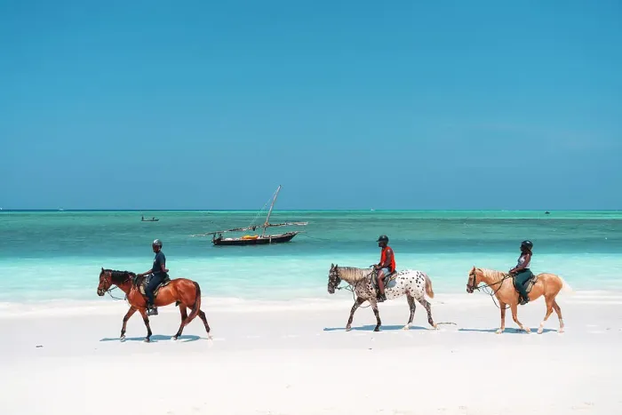 Framed Print : Horse riding on the beach, Nungwi, Zanzibar, Tanzania, Africa
