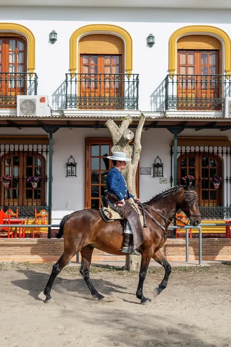 Framed Print : Horseman riding in a street during the Romeria de El Rocio pilgrimage, El Rocio, Huelva, Andalusia, Spain Framed Print : Horseman riding in a street during the Romeria de El Rocio pilgrimage, El Rocio, Huelva, Andalusia, Spain