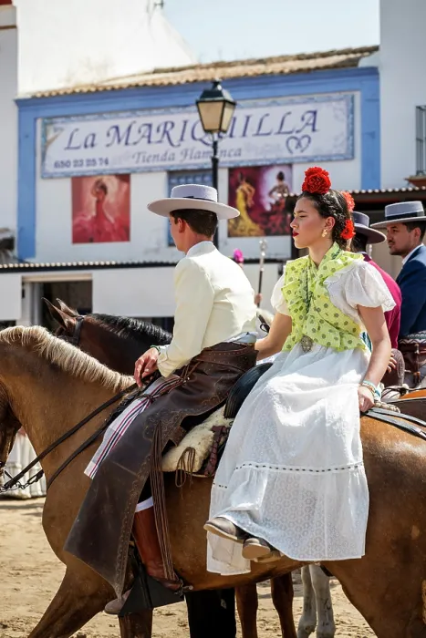 Framed Print : Horseman with woman traditionally dressed on horseback, Romeria de El Rocio pilgrimage, El Rocio, Huelva, Andalusia, Spain Framed Print : Horseman with woman traditionally dressed on horseback, Romeria de El Rocio pilgrimage, El Rocio, Huelva, Andalusia, Spain