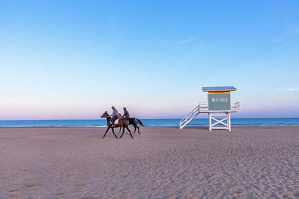 Horses and The Lifeguard Lookout Station on The Beach at Deauville, Calvados, Cote Fleurie, Deauville, Normandy, France