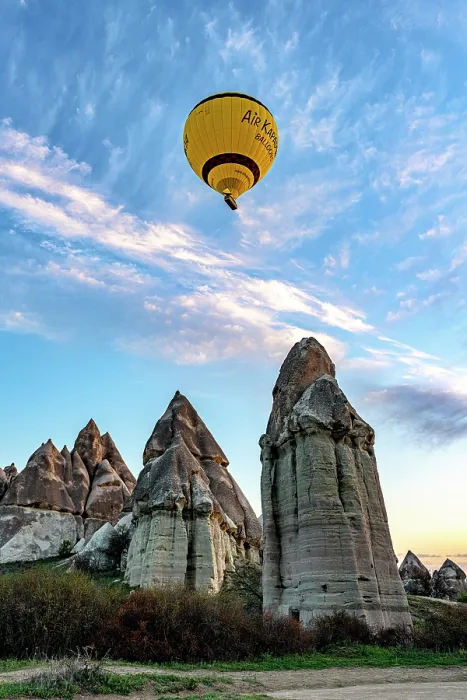 Framed Print : Hot air balloon rising over Love Valley, Goreme National Park, Cappadocia, Central Anatolia, Turkey Framed Print : Hot air balloon rising over Love Valley, Goreme National Park, Cappadocia, Central Anatolia, Turkey