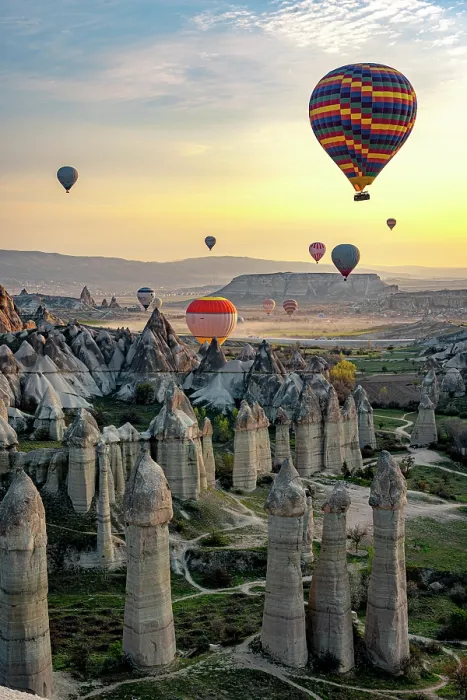 Framed Print : Hot air balloons over fairy chimneys, Love Valley, Goreme National Park, Cappadocia, Central Anatolia, Turkey Framed Print : Hot air balloons over fairy chimneys, Love Valley, Goreme National Park, Cappadocia, Central Anatolia, Turkey
