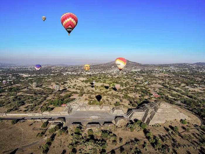 Framed Print : Hot air balloons flying over the Avenue of the Dead and the Pyramid of the Moon at sunrise, aerial view, Teotihuacan, Mexico State, Mexico Framed Print : Hot air balloons flying over the Avenue of the Dead and the Pyramid of the Moon at sunrise, aerial view, Teotihuacan, Mexico State, Mexico