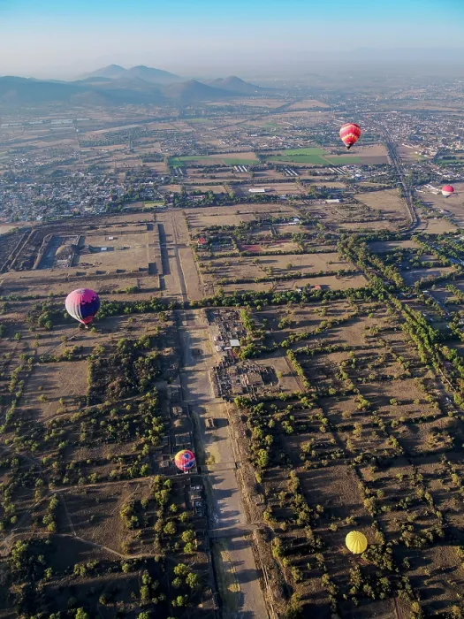 Framed Print : Hot air balloons flying over the Avenue of the Dead at sunrise, aerial view, Teotihuacan, Mexico State, Mexico Framed Print : Hot air balloons flying over the Avenue of the Dead at sunrise, aerial view, Teotihuacan, Mexico State, Mexico