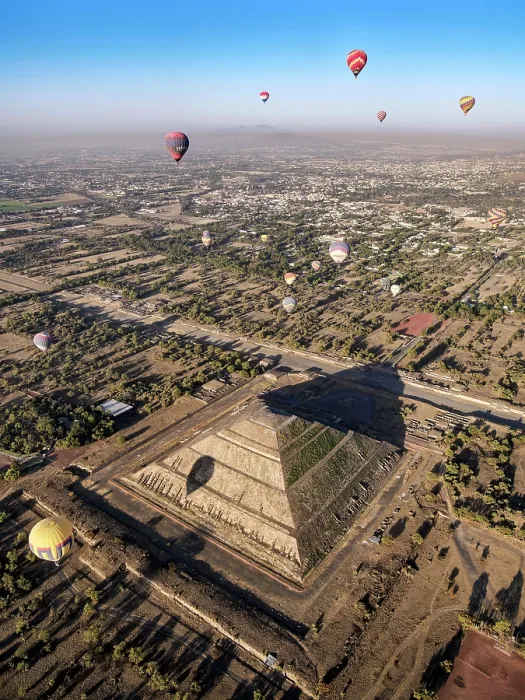 Framed Print : Hot air balloons flying over the Pyramid of the Sun and Avenue of the Dead at sunrise, aerial view, Teotihuacan, Mexico State, Mexico Framed Print : Hot air balloons flying over the Pyramid of the Sun and Avenue of the Dead at sunrise, aerial view, Teotihuacan, Mexico State, Mexico