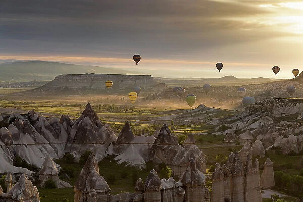 Hot air balloons, Goreme, Cappadocia, Nevsehir Province, Central Anatolia, Turkey