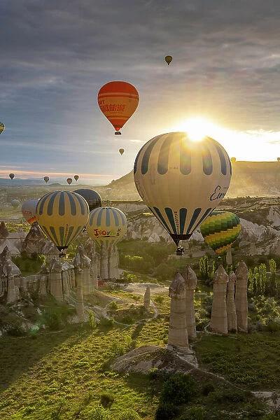 Hot air balloons, Goreme, Cappadocia, Nevsehir Province, Central Anatolia, Turkey