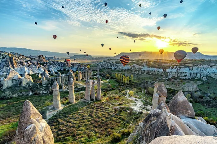 Framed Print : Hot air balloons rising above fairy chimneys at dawn, Love Valley, Goreme National Park, Cappadocia, Central Anatolia, Turkey Framed Print : Hot air balloons rising above fairy chimneys at dawn, Love Valley, Goreme National Park, Cappadocia, Central Anatolia, Turkey