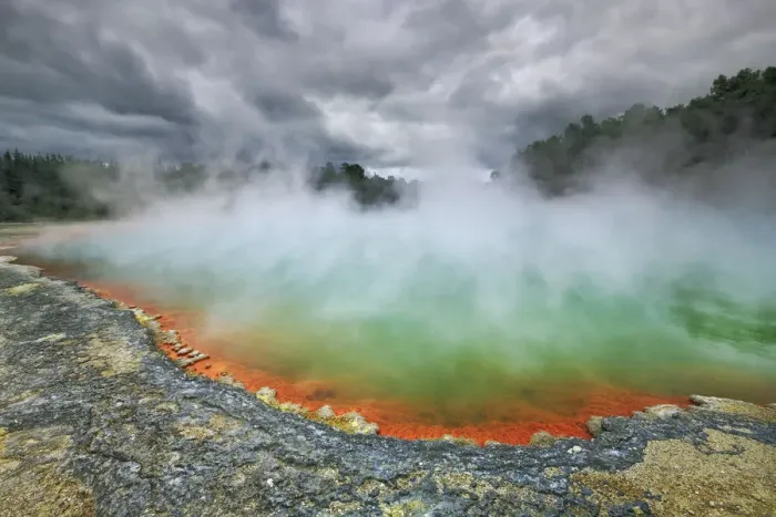 Framed Print : Hot spring Champagne Pool - New Zealand, North Island, Bay of Plenty, Waiotapu