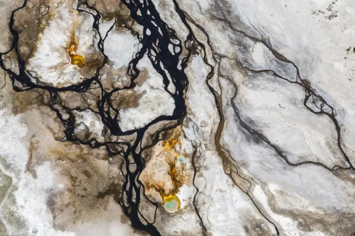 Framed Print : Hot spring and water patterns from the air, Yellowstone National Park, Wyoming, USA Framed Print : Hot spring and water patterns from the air, Yellowstone National Park, Wyoming, USA