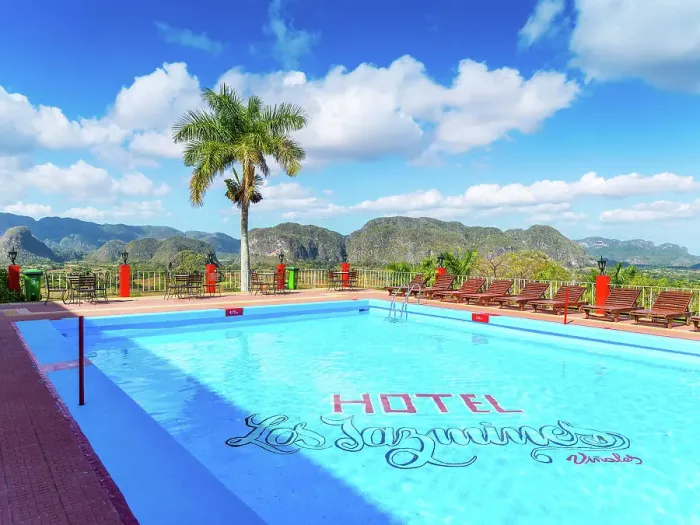 Framed Print : Hotel Los Jazmines Pool, Vinales, Valley of Vinales, Pinar del Rio, Cuba