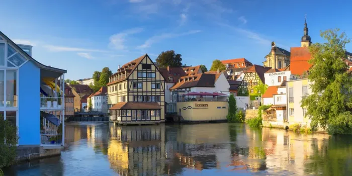 Framed Print : Hotel Nepomuk and Eckerts restaurant on River Regnitz, Bamberg (UNESCO World Heritage Framed Print : Hotel Nepomuk and Eckerts restaurant on River Regnitz, Bamberg (UNESCO World Heritage