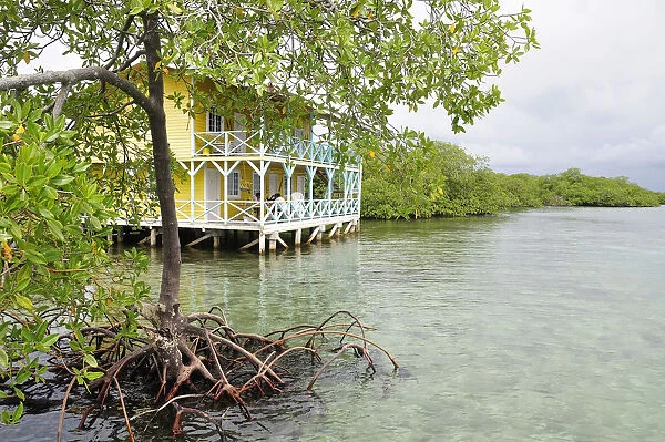 Hotel on stilts at Bastimentos Island, Bocas del Toro, Panama, Central America