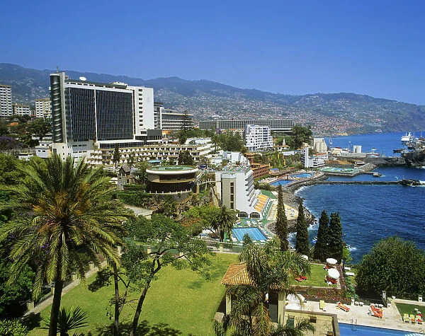 Hotels along the coastline of Funchal, Madeira, Portugal