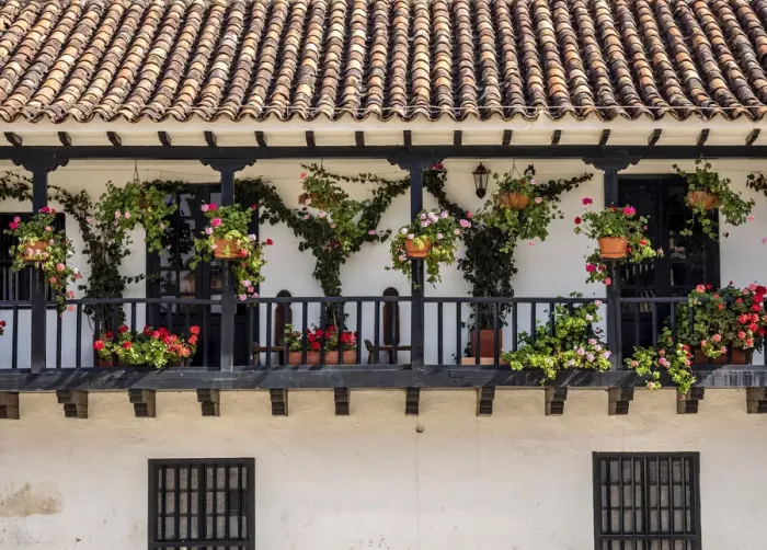 Framed Print : House with balcony at Main Square, Plaza Mayor, Villa de Leyva, Boyaca Department Framed Print : House with balcony at Main Square, Plaza Mayor, Villa de Leyva, Boyaca Department