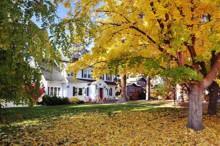 Framed Print : House and gardens in autumn, Bend, Oregon, USA Framed Print : House and gardens in autumn, Bend, Oregon, USA