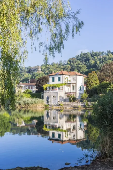 Framed Print : House reflected in the Pusiano lake, Como Province, Lombardy, Italy Framed Print : House reflected in the Pusiano lake, Como Province, Lombardy, Italy
