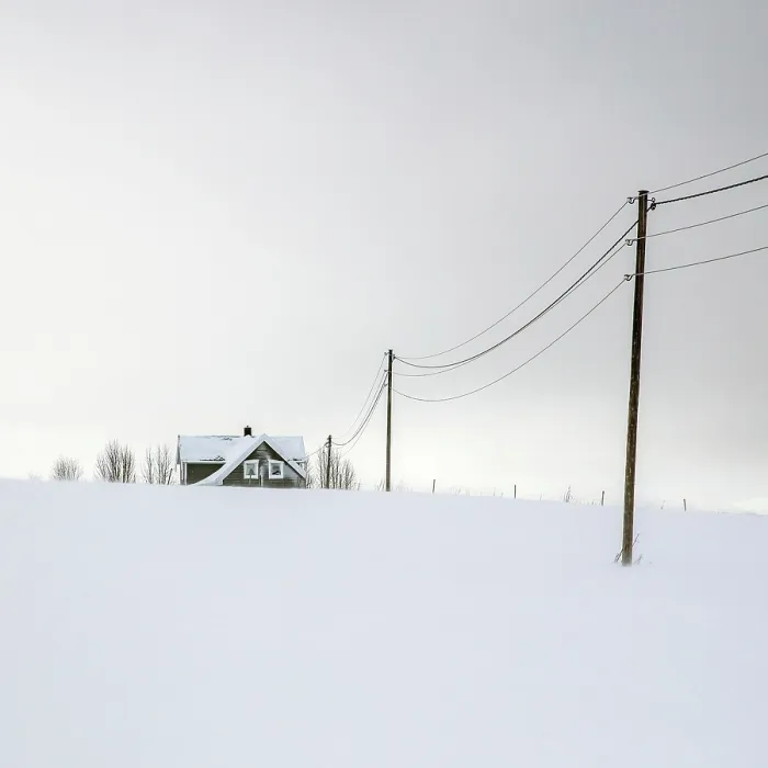 Framed Print : House and telegraph poles in the snow, Senja, Norway Framed Print : House and telegraph poles in the snow, Senja, Norway