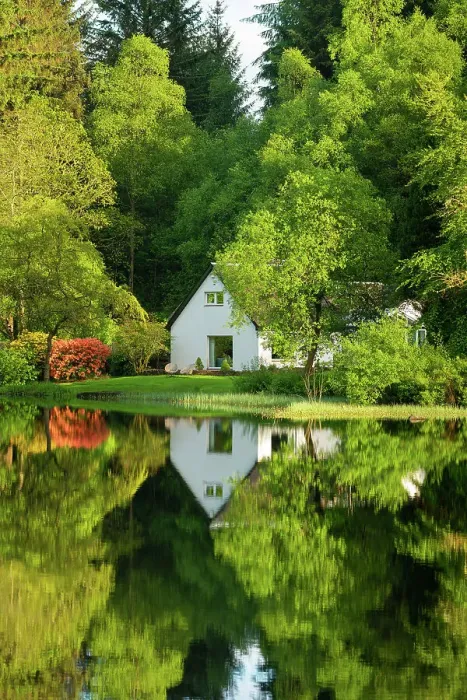 Framed Print : House amongst trees with reflections, Loch Ard, Aberfoyle, Stirling, Perthshire, Scotland, UK Framed Print : House amongst trees with reflections, Loch Ard, Aberfoyle, Stirling, Perthshire, Scotland, UK