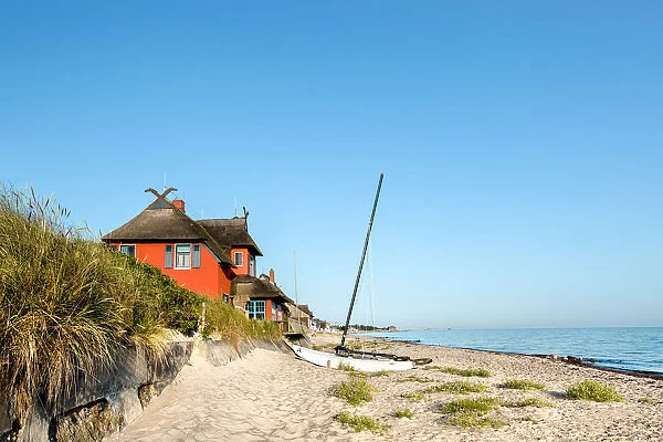 Houses on the beach, Nature reserve Graswarder, Heiligenhafen, Baltic coast