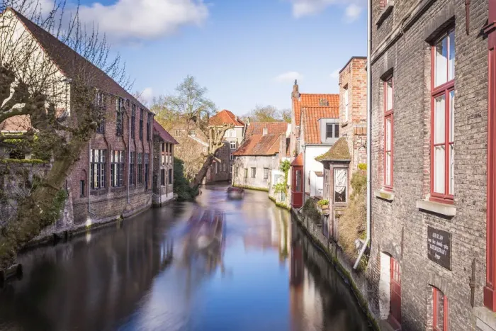 Framed Print : Houses and canals in Bruges, Belgium, Europe