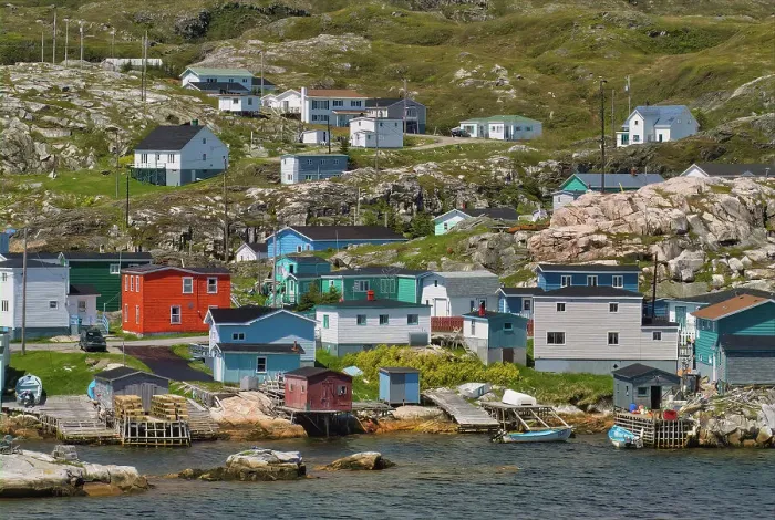Framed Print : Houses in the coastal village of Rose Blanche Rose Balnche, Newfoundland & Labrador, Canada