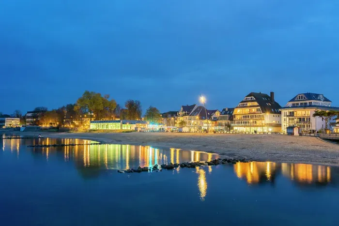 Framed Print : Houses at Niendorf beach at twilight, Timmendorfer Strand, Ostholstein, Schleswig-Holstein, Germany Framed Print : Houses at Niendorf beach at twilight, Timmendorfer Strand, Ostholstein, Schleswig-Holstein, Germany